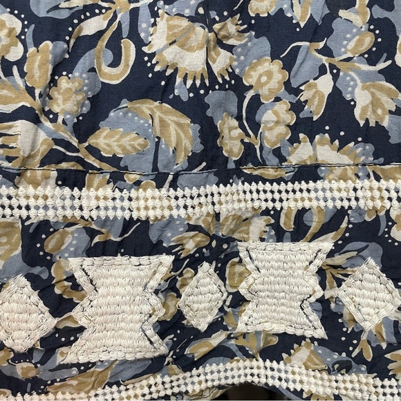 Lucky Brand Floral Embroidered Cottagecore Mini Dress Navy Beige White Size M - Picture 7 of 11